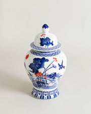 Floral Bird & Lotus Motif Temple Jar