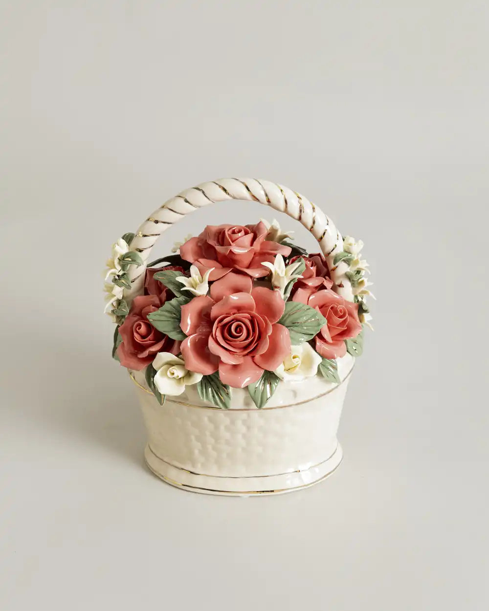 Verona Rose Flower Basket Tabletop Decor