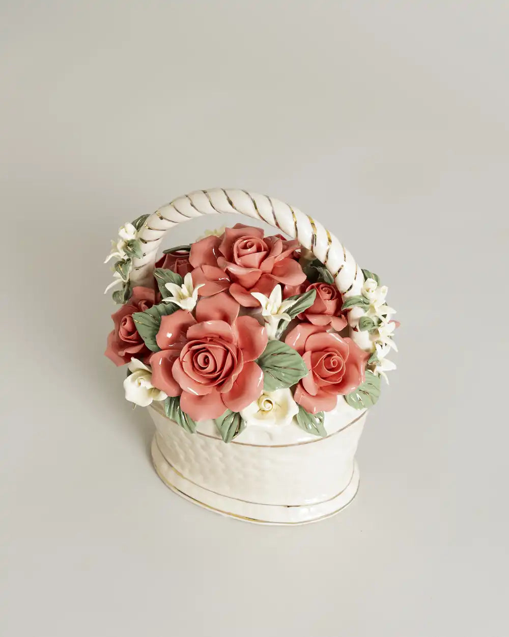 Verona Rose Flower Basket Tabletop Decor