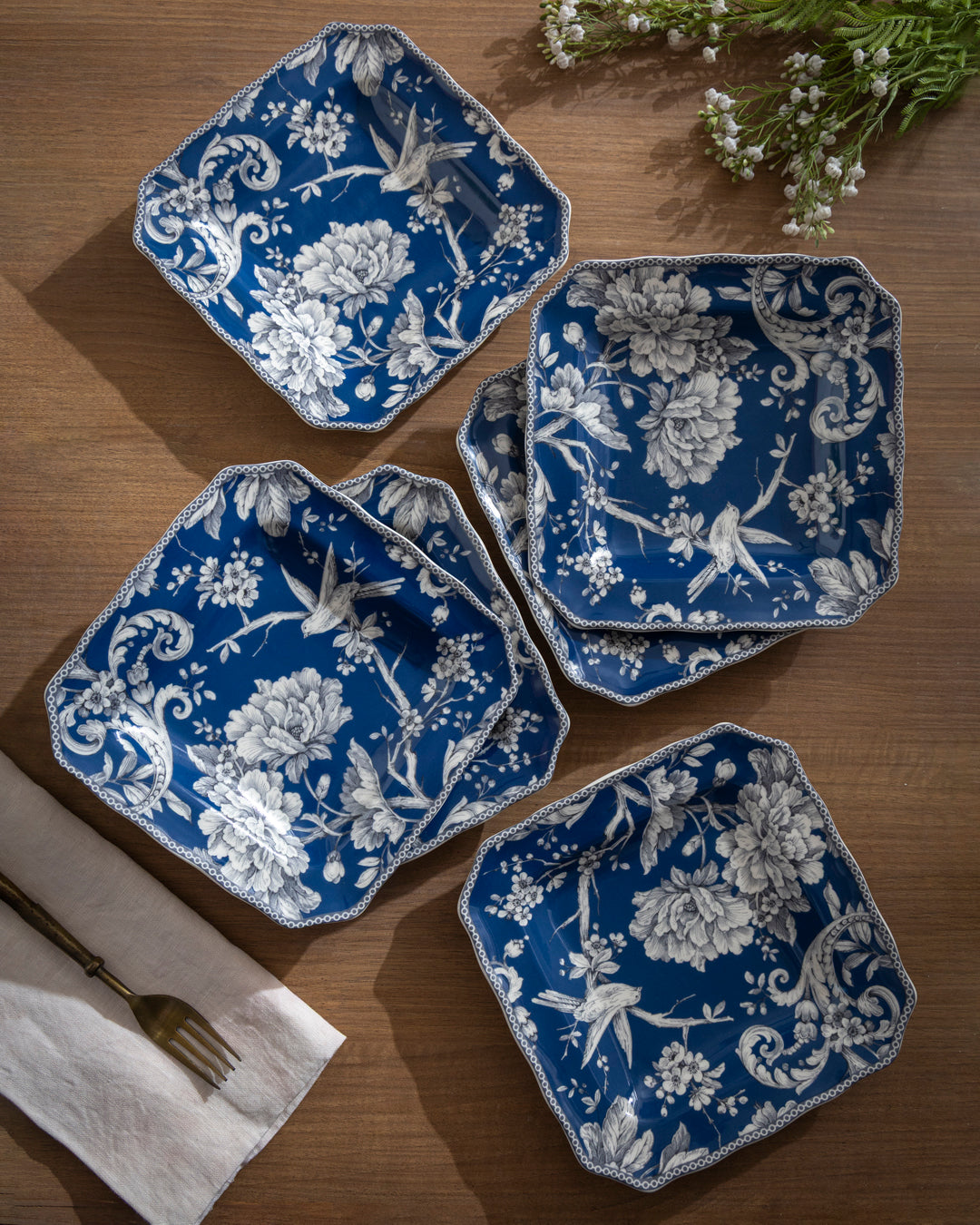 Royal Blue Floral Square Quater Plate 