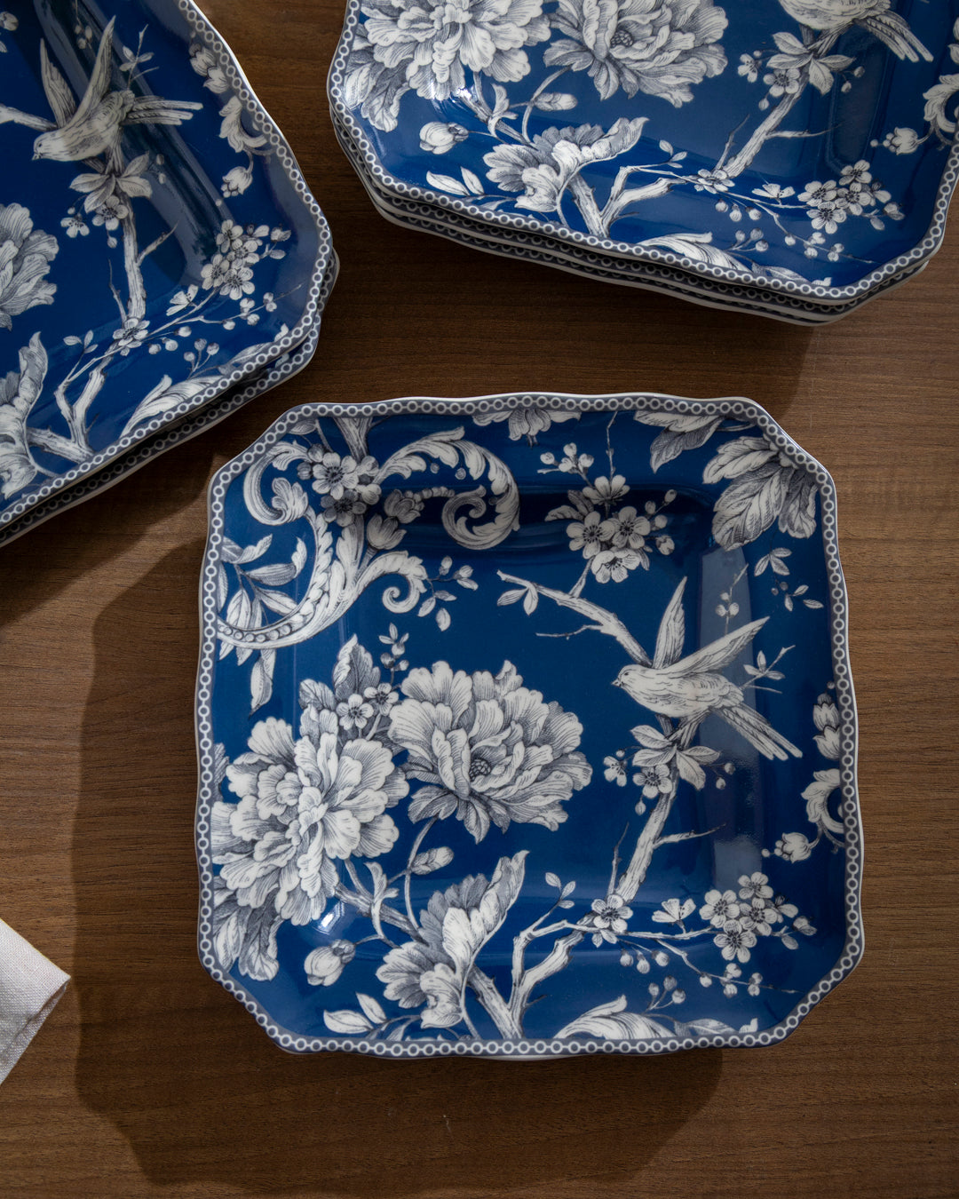 Royal Blue Floral Square Quater Plate 