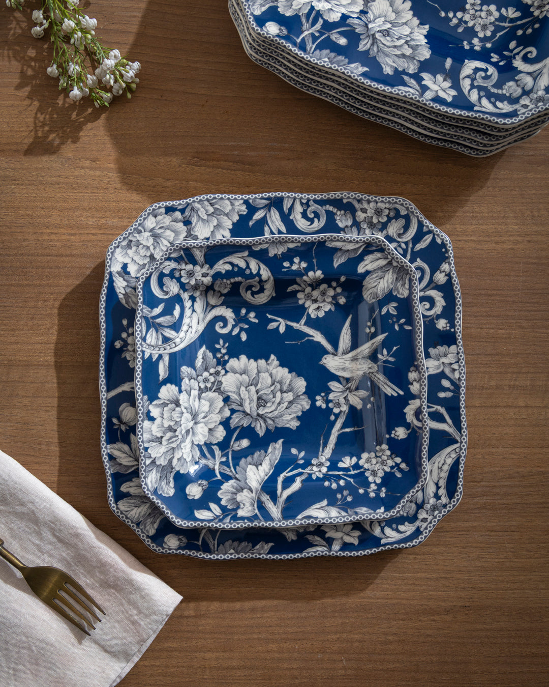 Royal Blue Floral Square Dinner Plate 
