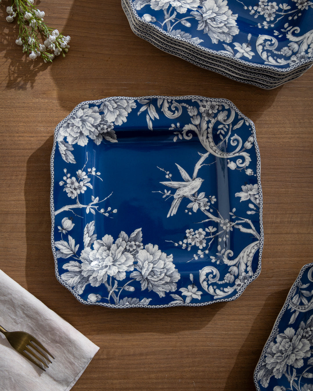 Royal Blue Floral Square Dinner Plate 