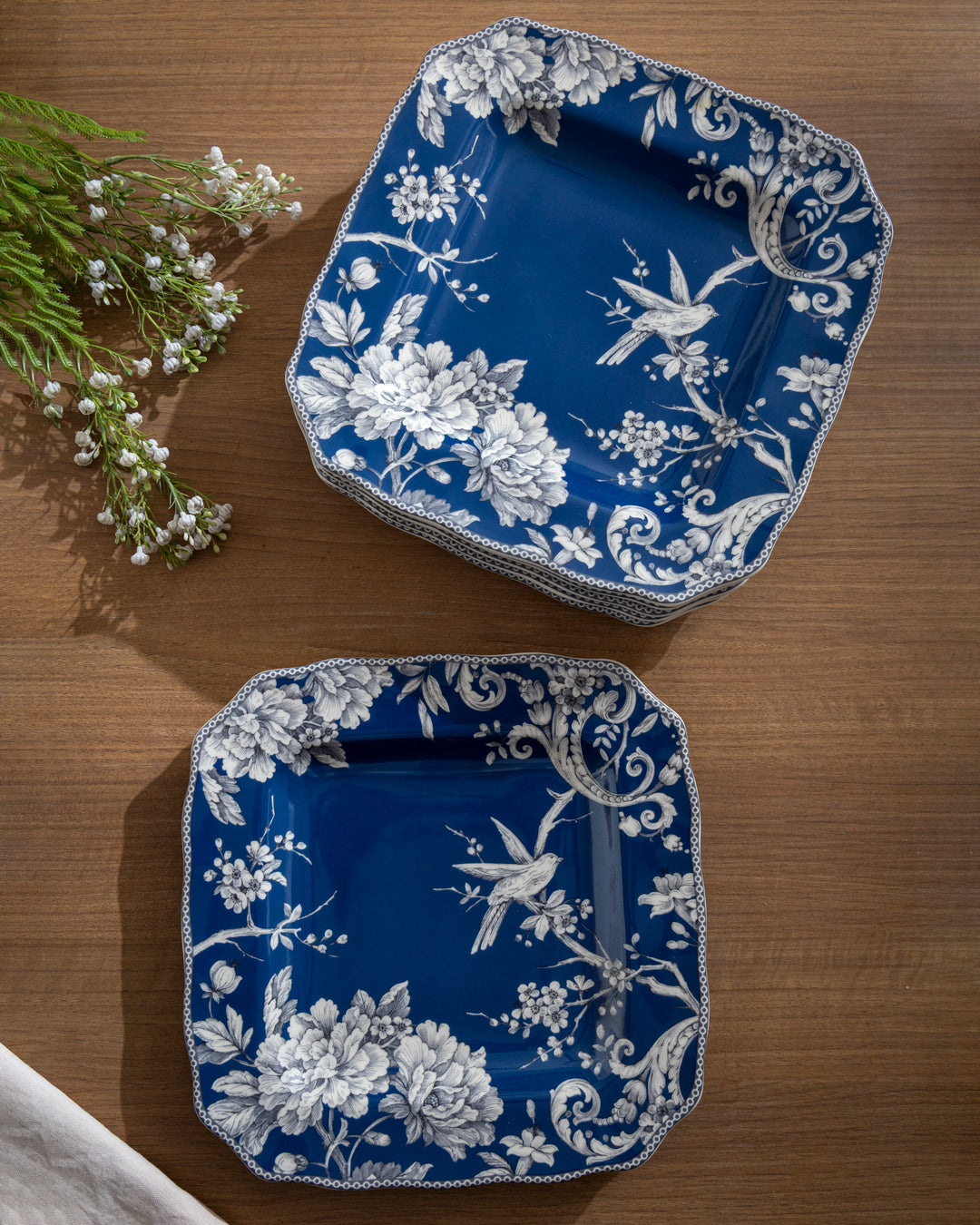 Royal Blue Floral Square Quater Plate 