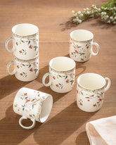Ivory Vine Floral Mug - Set Of 6 