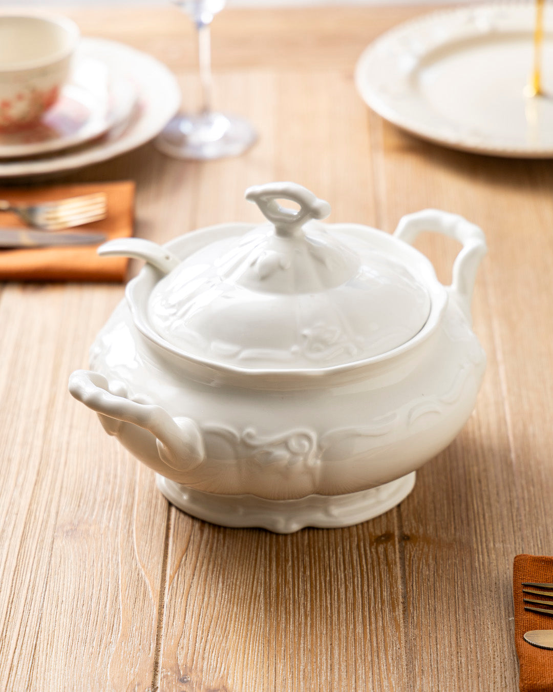 Ornate Covered Casserole With Serving Spoon 
