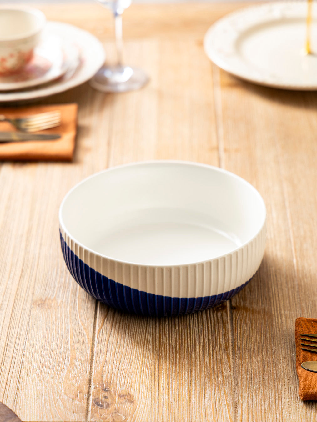 Ridge Line Serving Bowl - Blue 