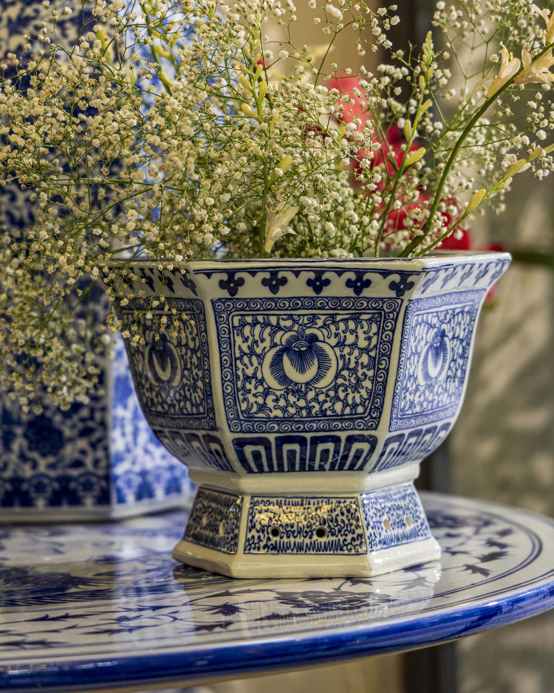 Blue & White Ming Octagonal Planters - Set Of 2 