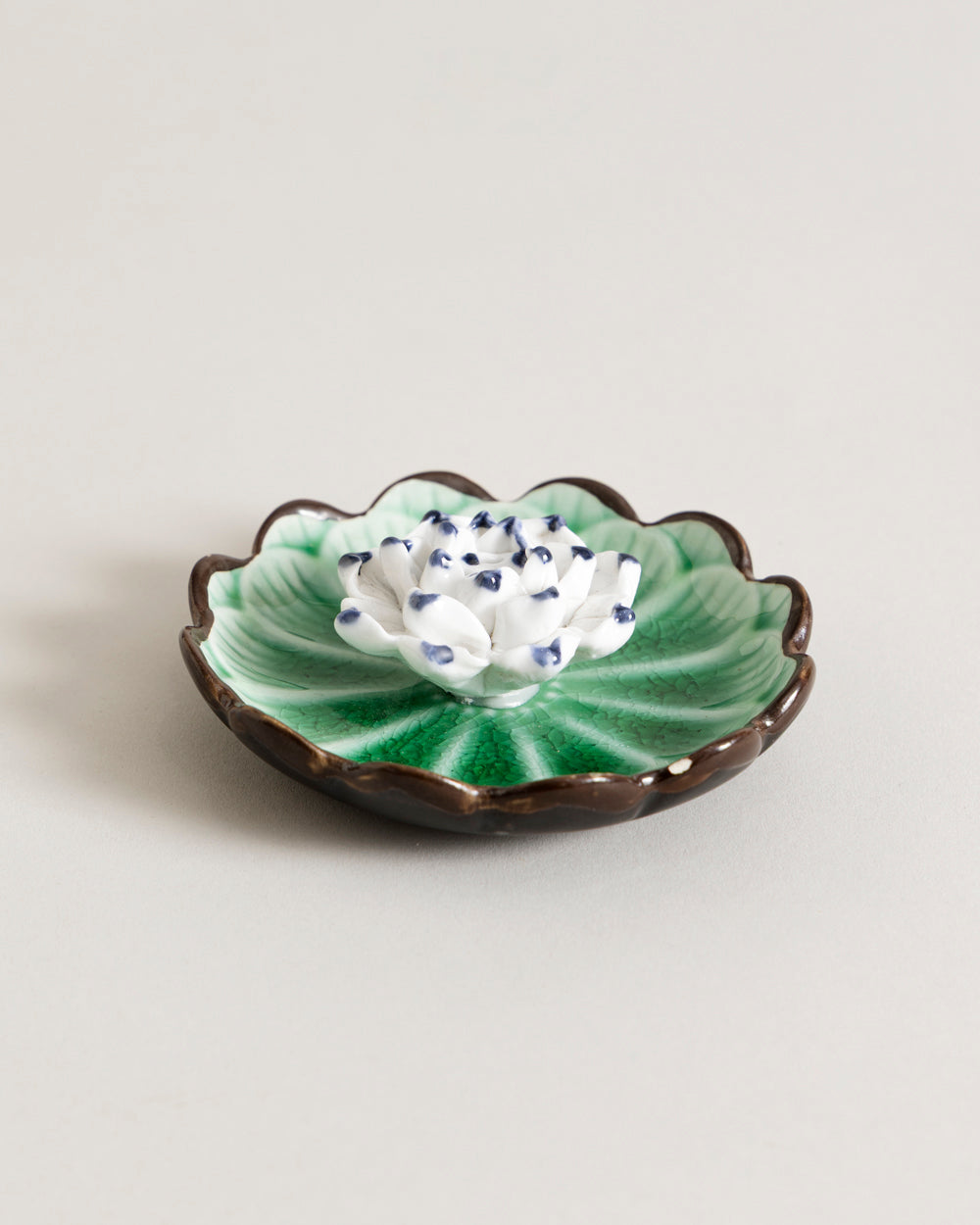 Lotus Bloom Ceramic Incense Holder - Green