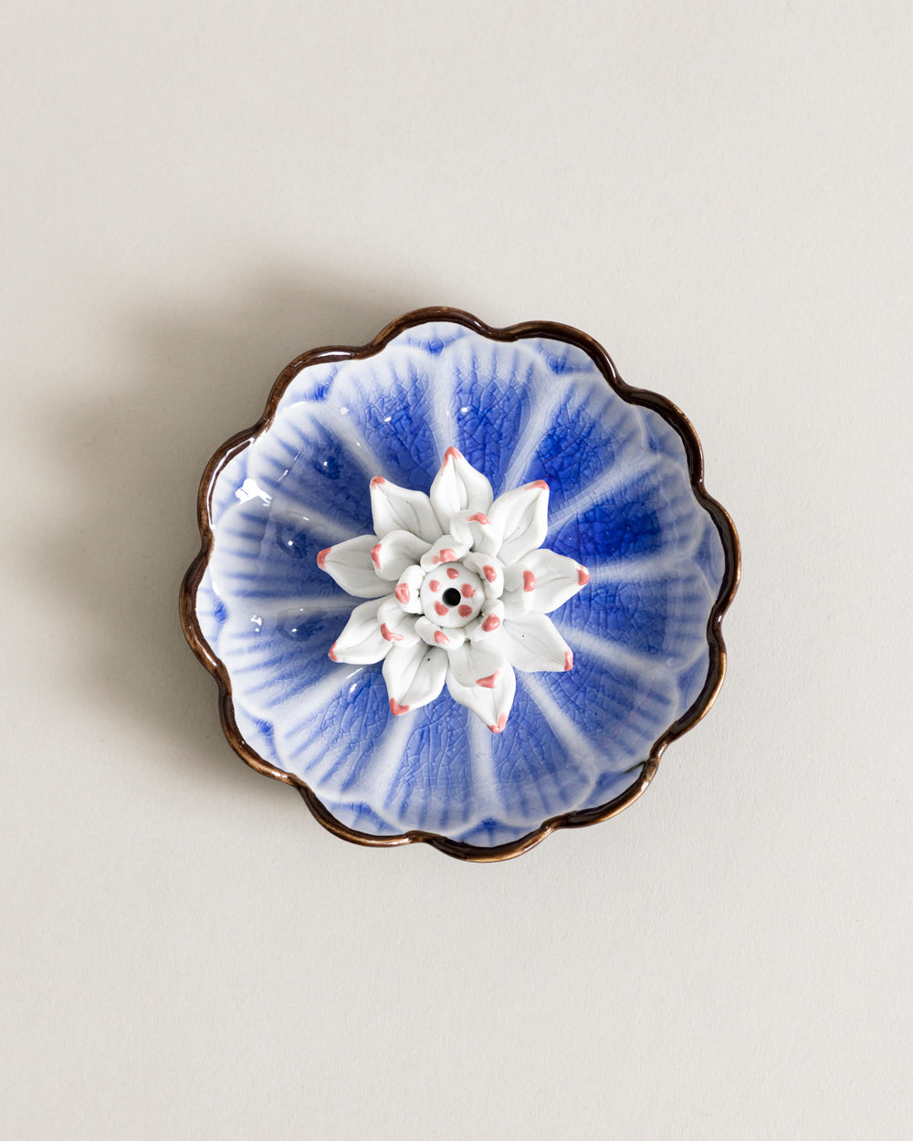Lotus Bloom Ceramic Incense Holder - Blue