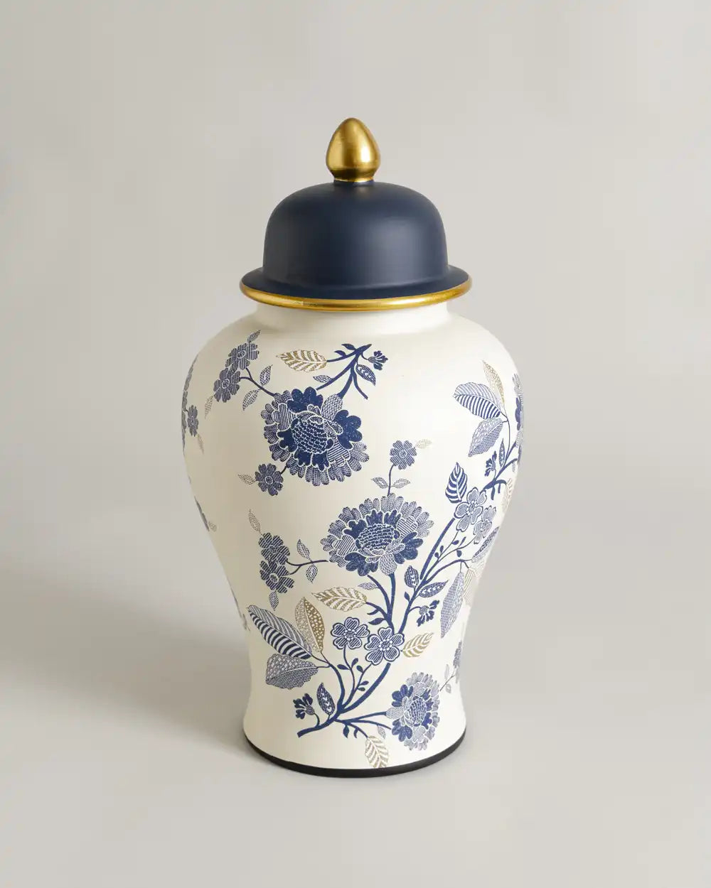 Royal Blue Chinoiserie Floral Temple Jar - Large