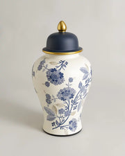 Royal Blue Chinoiserie Floral Temple Jar - Large