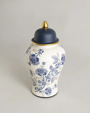 Royal Blue Chinoiserie Floral Temple Jar - Small
