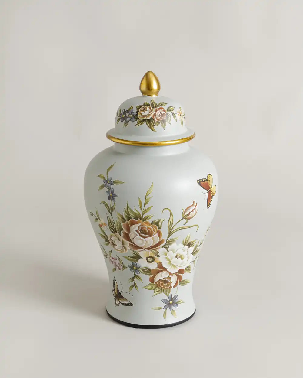 Regal Floral Butterfly Temple Jar - Large