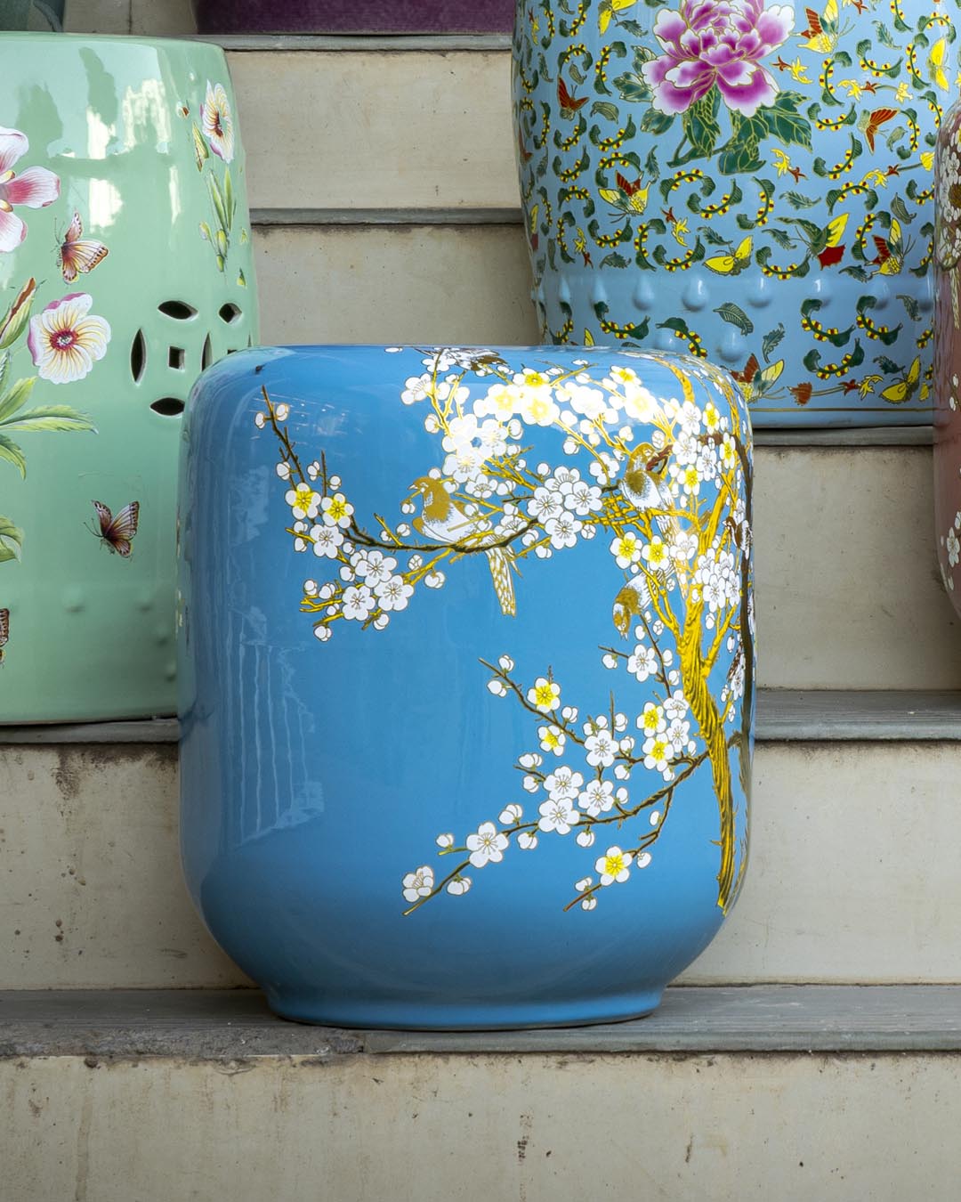 Sakura Blossom Garden Stool - Blue 