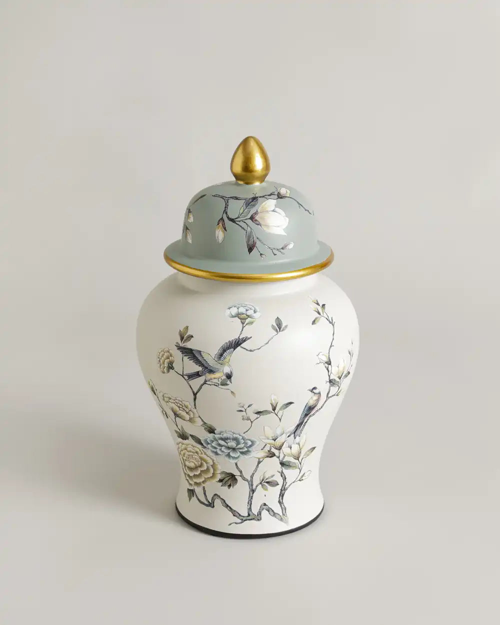 Blossom & Crane Hand Painted Temple Jar - Small