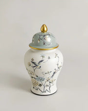 Blossom & Crane Hand Painted Temple Jar - Small