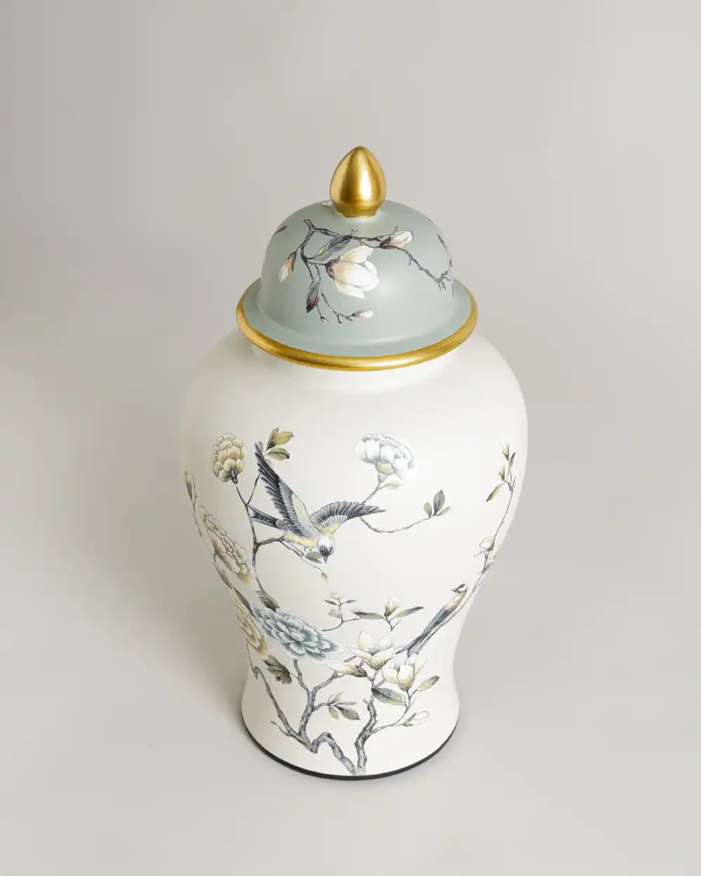 Blossom & Crane Hand Painted Temple Jar - Large