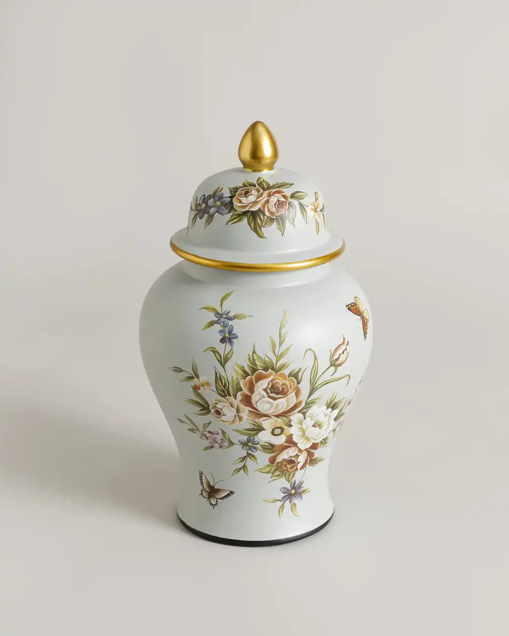 Regal Floral Butterfly Temple Jar - Small