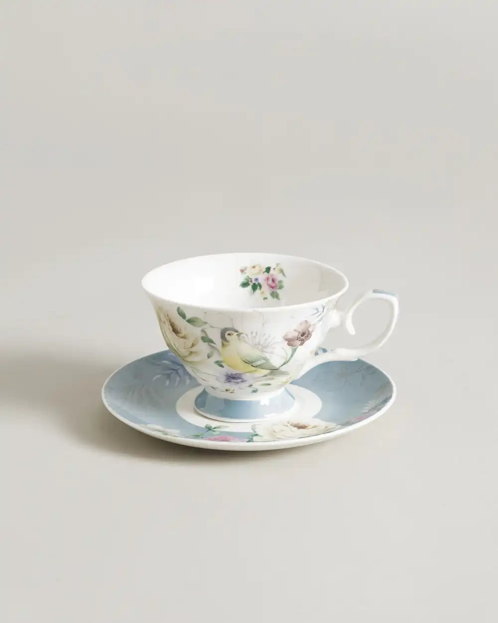 Blue Meadow Songbird Teacup & Saucer