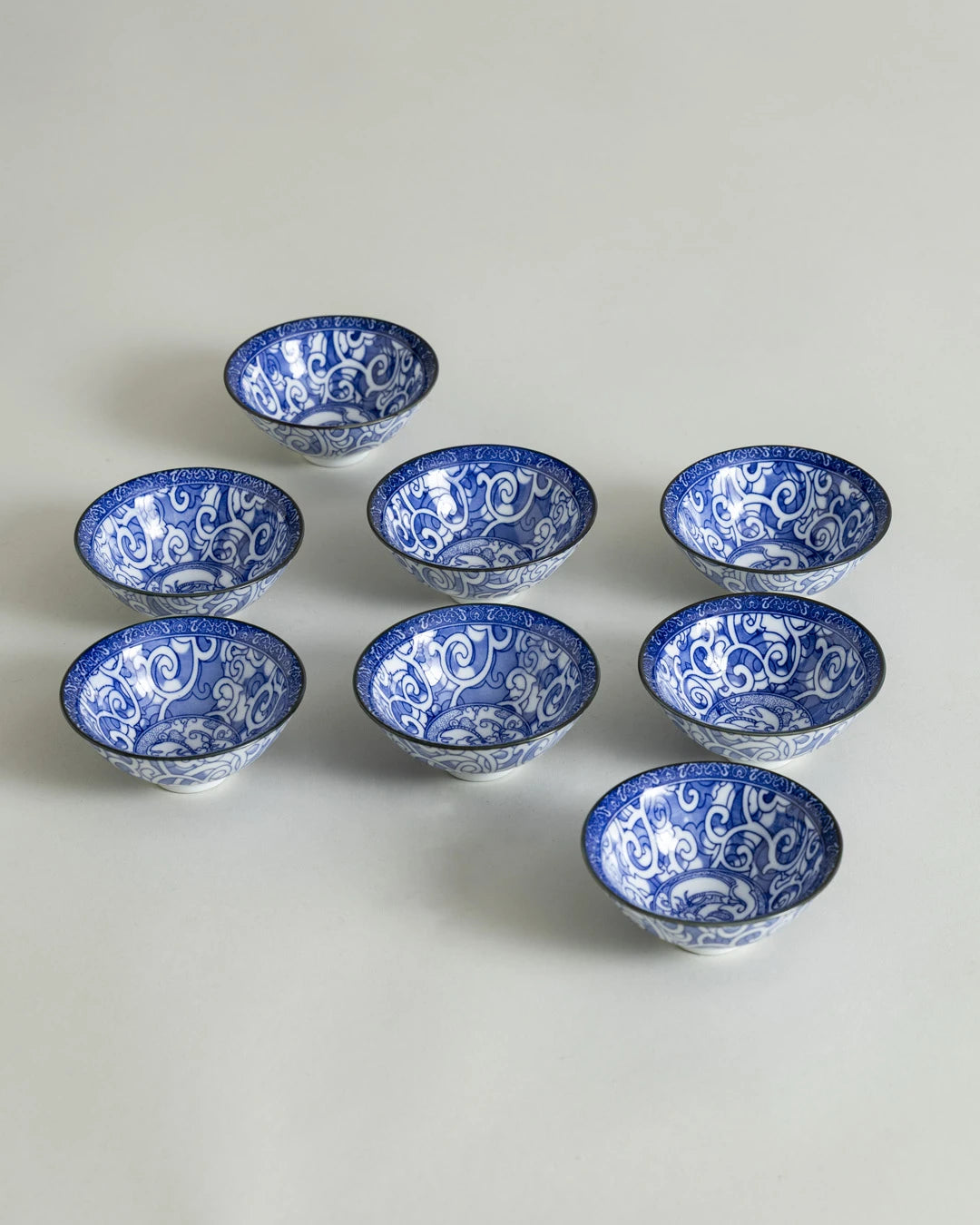 Blue & White Ornamental Pattern Dip Bowl - Set Of 8