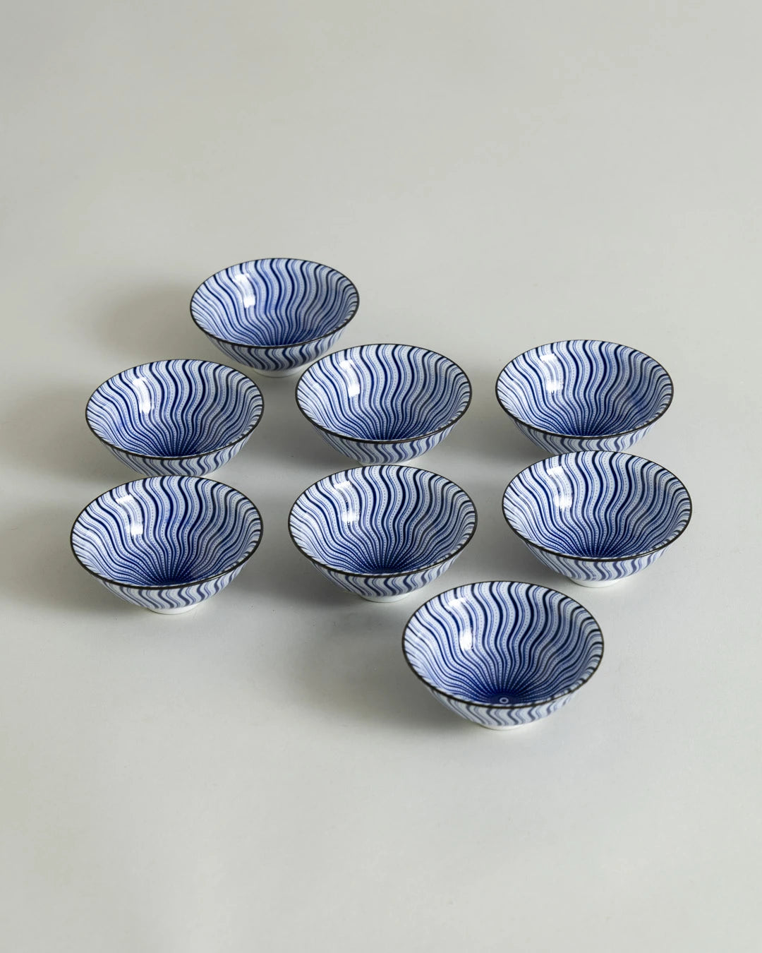 Blue & White Wavy Pattern Dip Bowl - Set Of 8