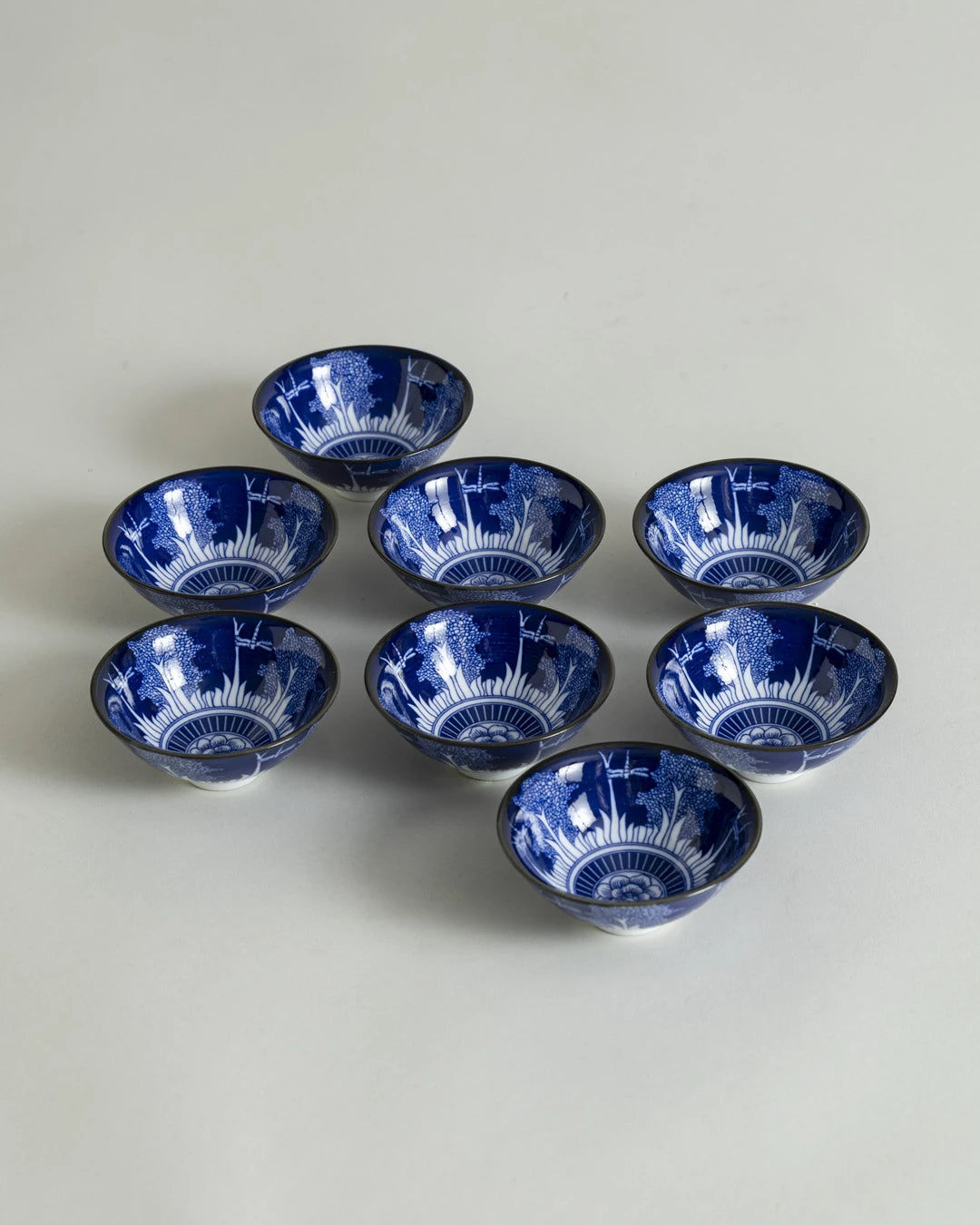 Blue & White Bamboo Floral Dip Bowl - Set Of 8