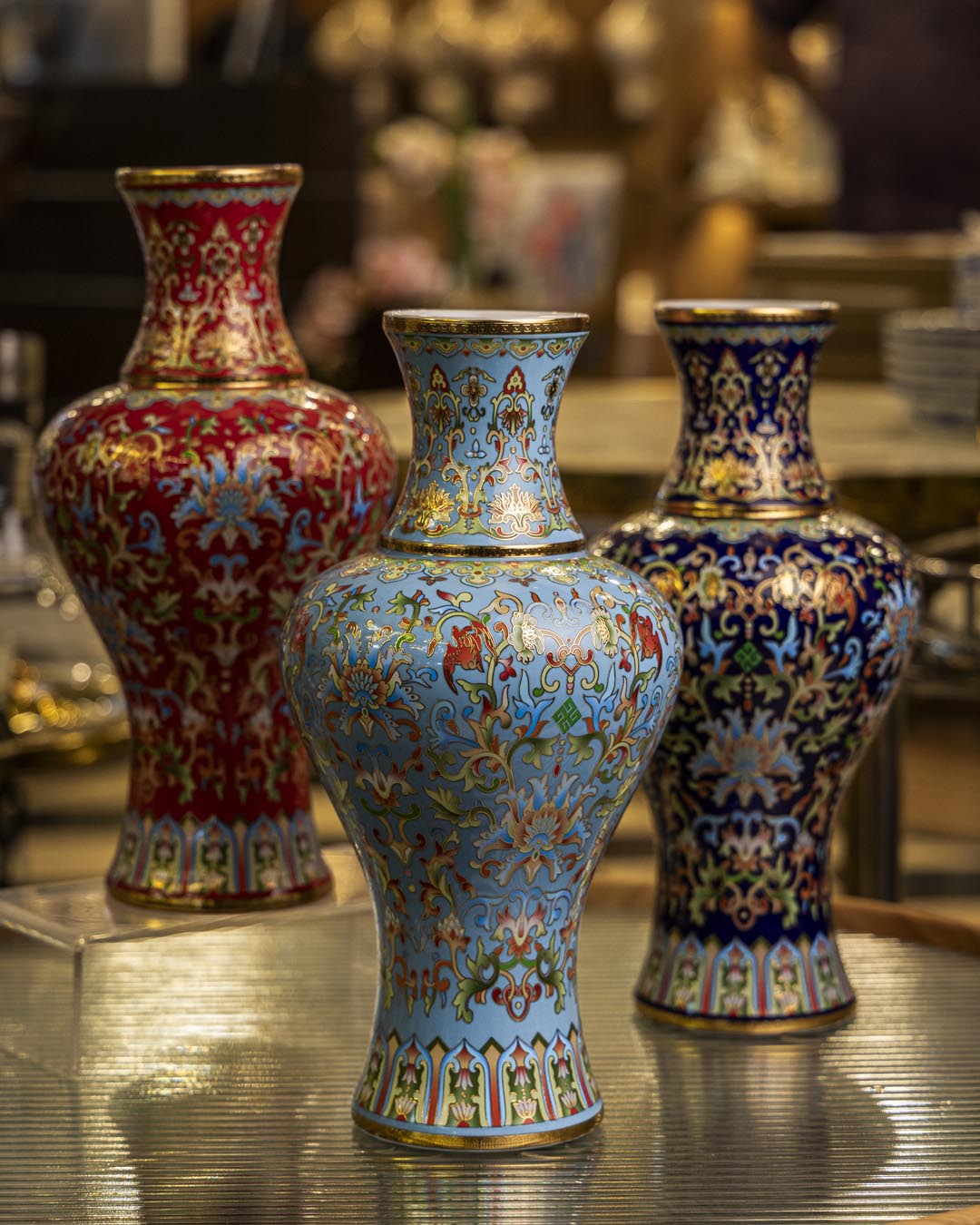 Majestic Enamel Cloisonne Flower Vase - Sky Blue 