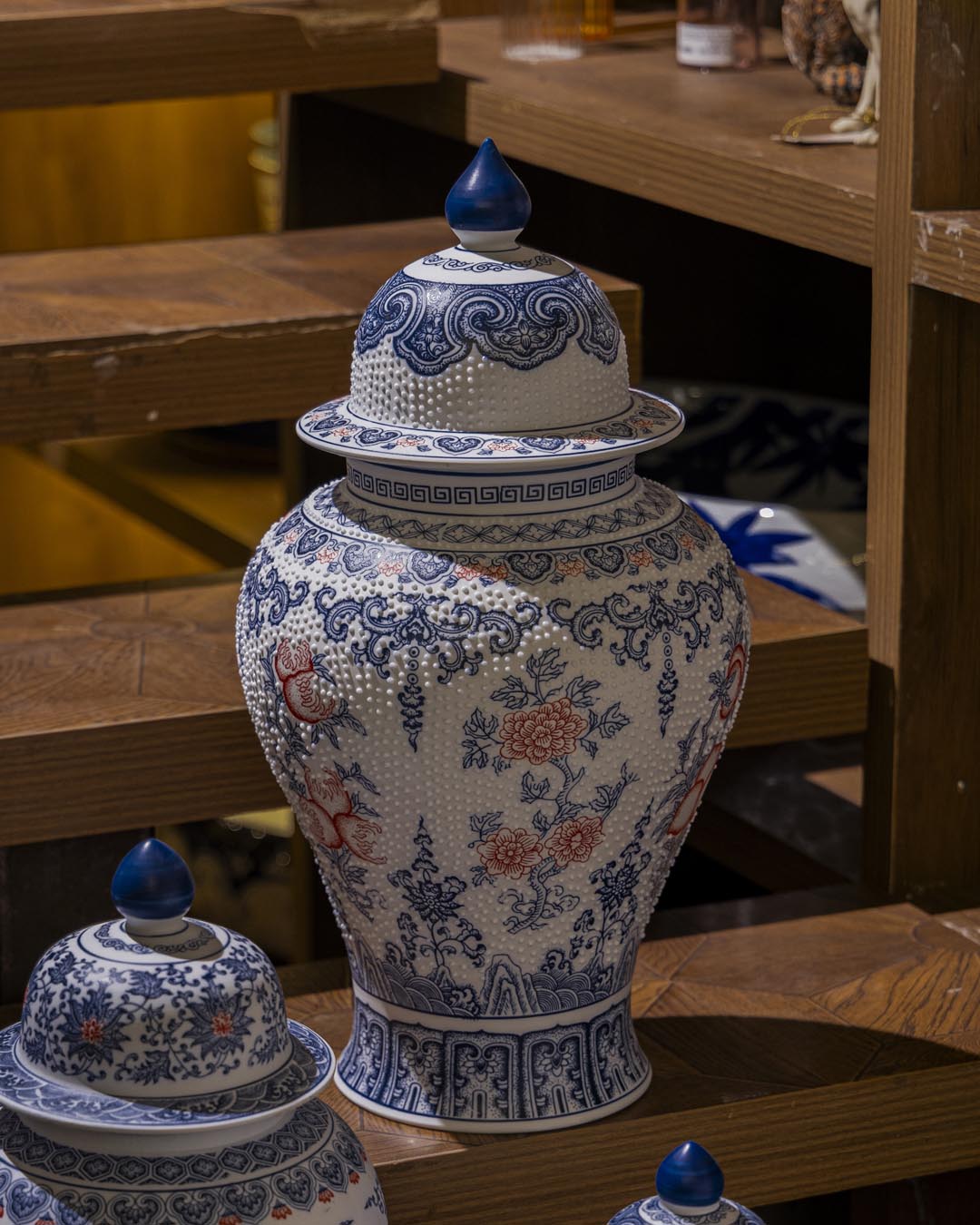 Amaranthine Fine Porcelain Dotted Temple Jar - 50 cm 