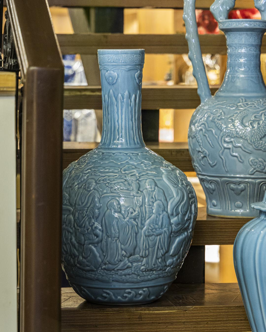 Celestial Blue Celadon Heritage Embossed Vase 