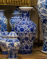 Oriental Indigo Floral Ceramic Vase 
