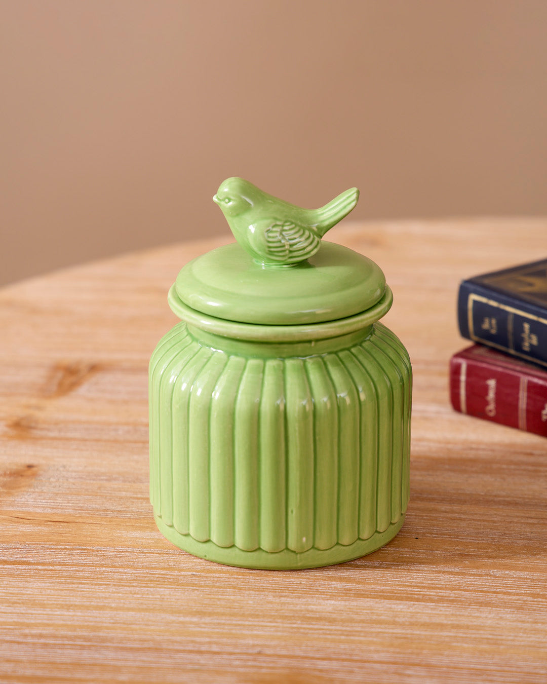 Songbird Ceramic Jar With Lid - Green 