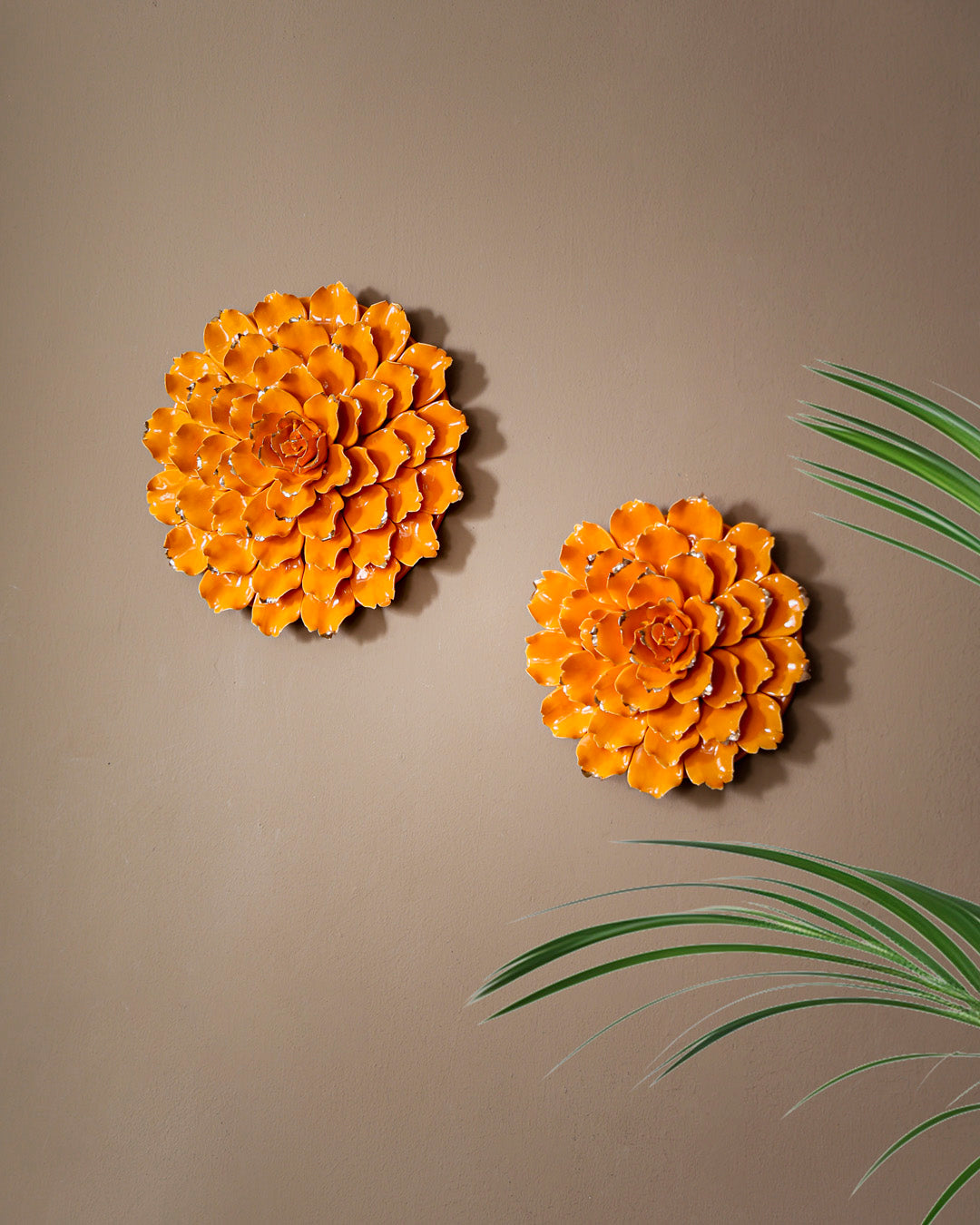 Rustic Floral Decorative Wall Accent - Orange - Set Of 2 