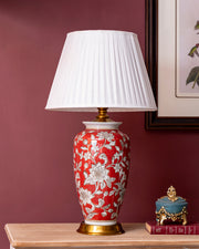 Crimson Blossom Ceramic Table Lamp