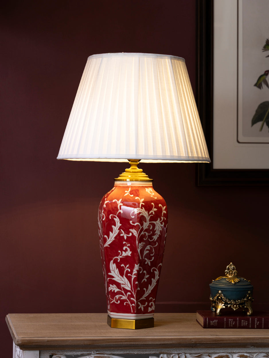 Crimson Flora Ceramic Table Lamp