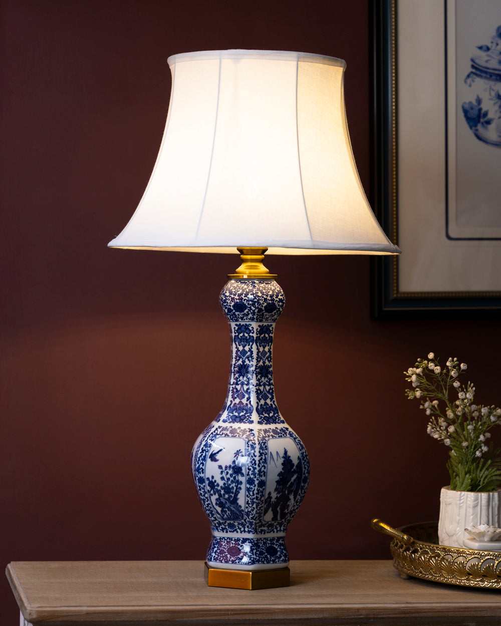 Blossoms & Landscape Ceramic Table Lamp