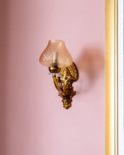Antique Golden Wall Light with Textured Glass Shade