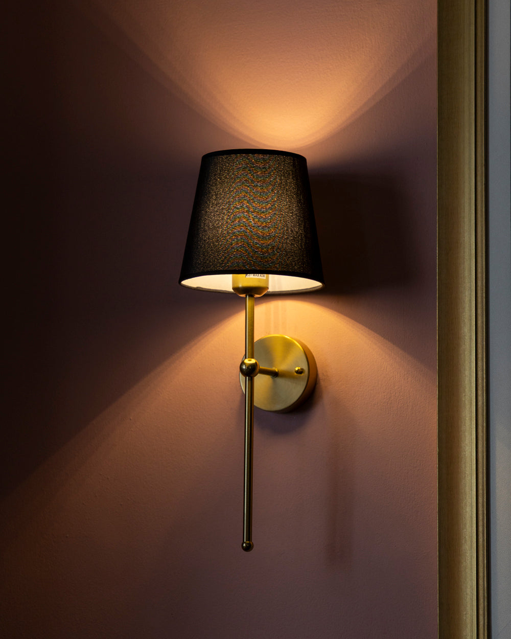 Modern Golden Wall Light with Black Drum Shade