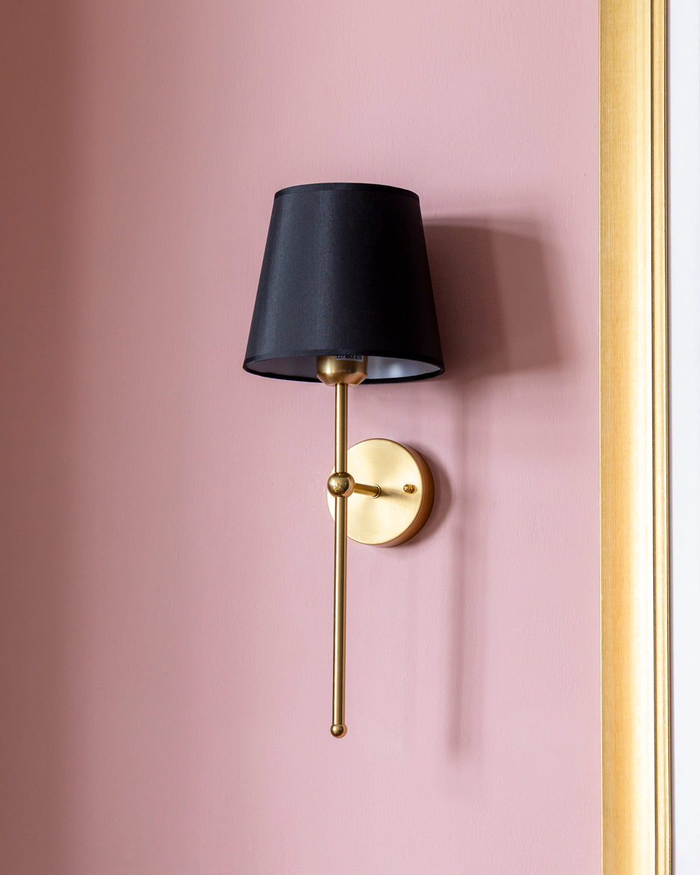 Modern Golden Wall Light with Black Drum Shade