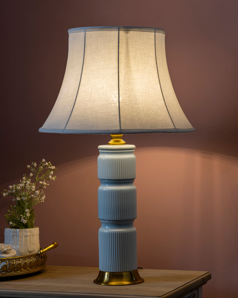 Azure Ribbed Elegance Table Lamp