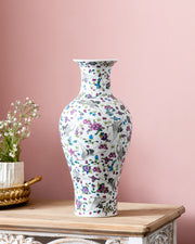 Floral & Butterfly Motif Bulbous Neck Vase