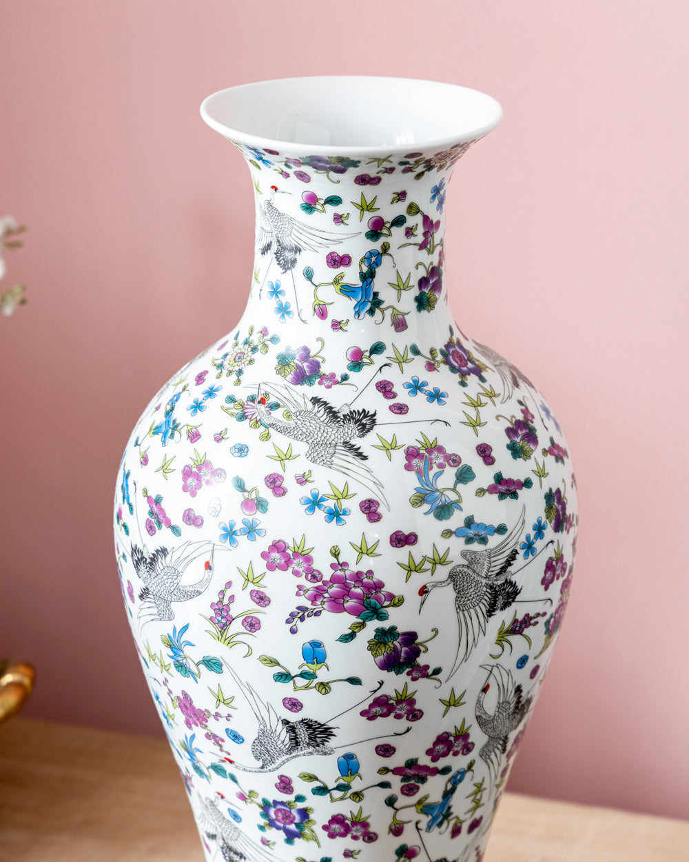 Floral & Butterfly Motif Bulbous Neck Vase