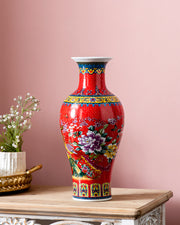 Peony & Bird Motif Traditional Decorative Vase