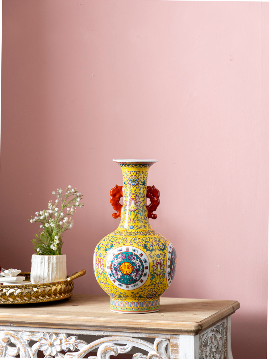 Ornate Medallion Motif Bulbous Neck Vase