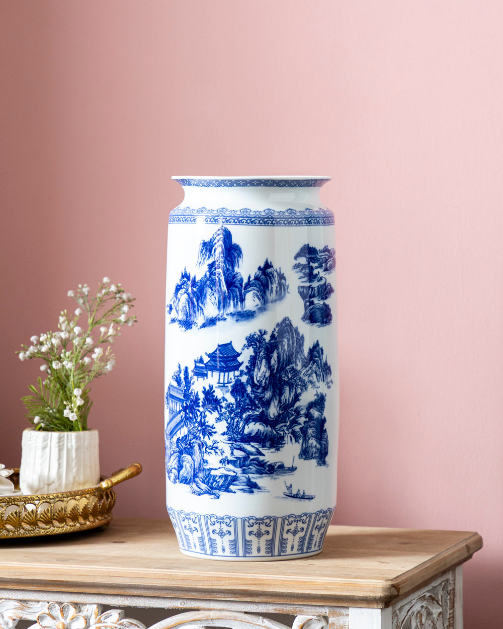 Mountain Landscape Pavilion Scene Vase