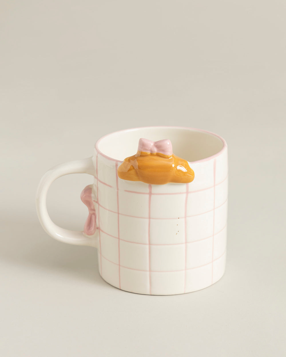 Parisian Pink Grid & Bow Ceramic Mug