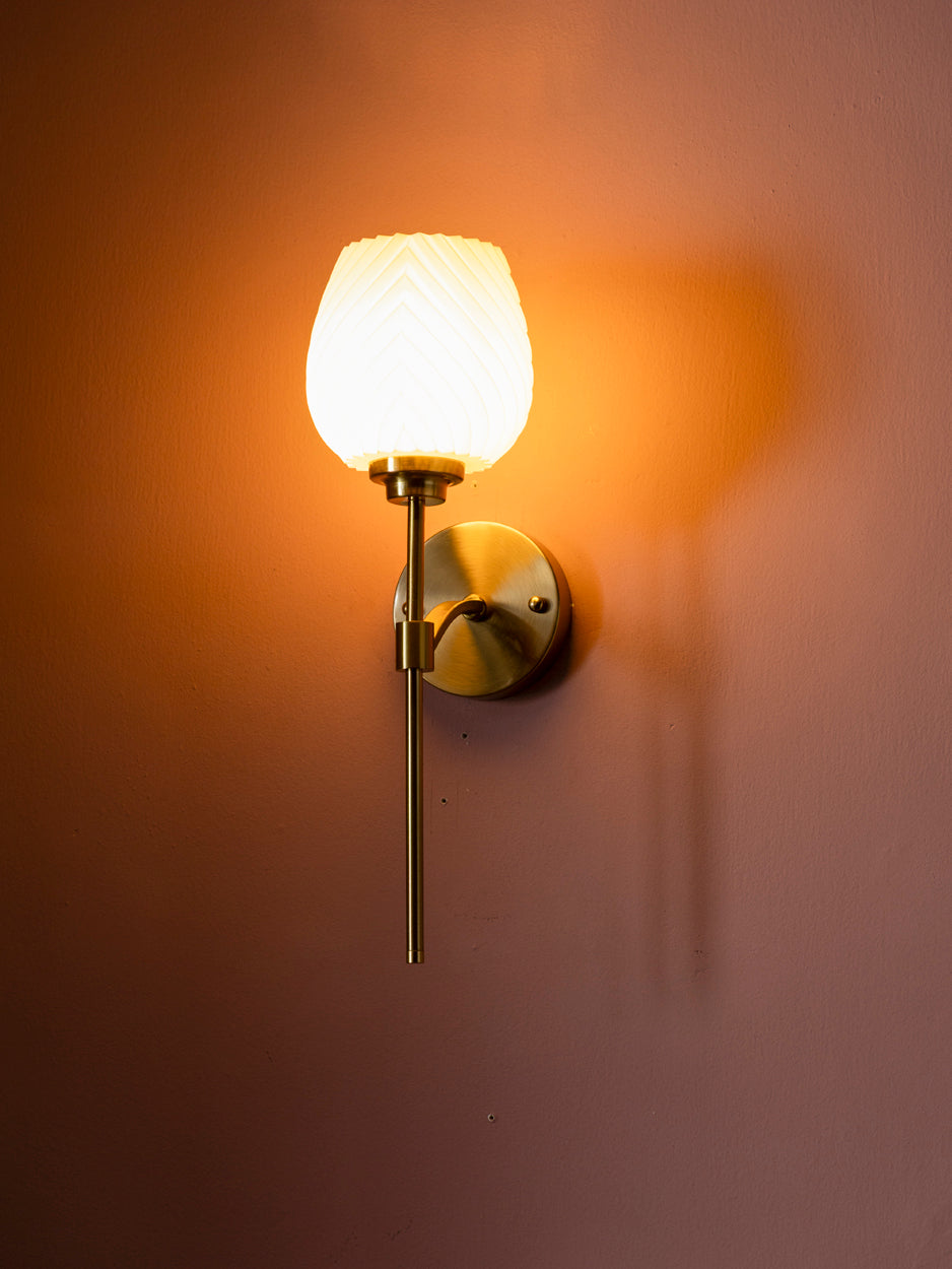 Modern Golden Wall Light with White Textured Shade