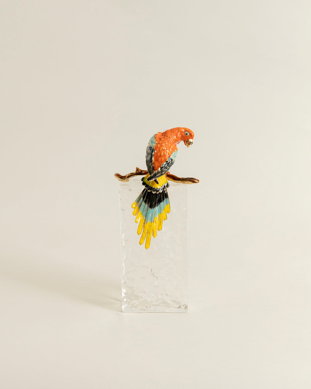 Crystal Perch Parrot Figurine - Rectangular Base 