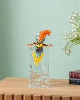 Crystal Perch Parrot Figurine - Rectangular Base 