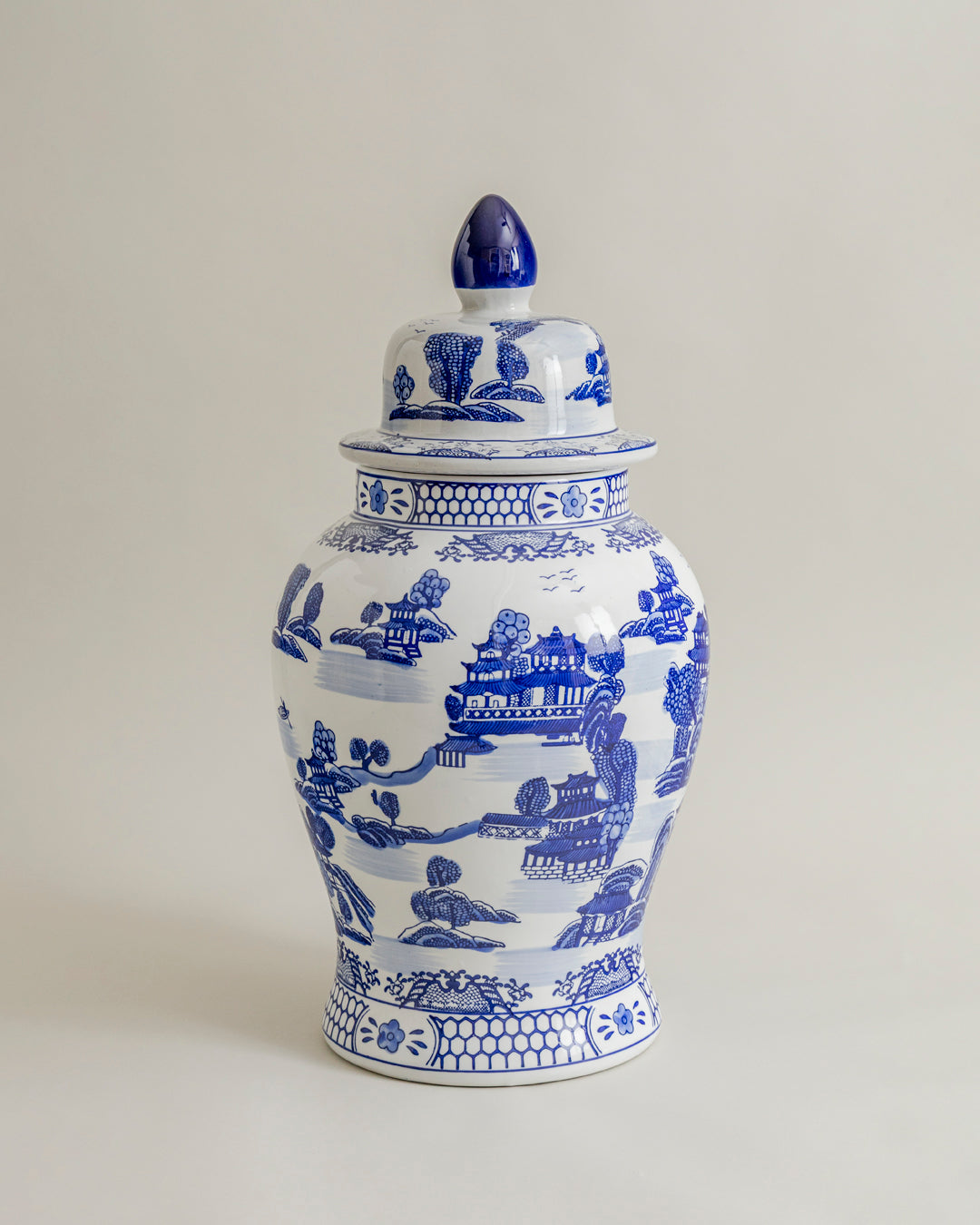 Blue Imperial Landscape Temple Jar - 62 Cm 
